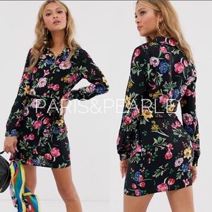 Garden of Envy Black Bright Floral Wrap Dress